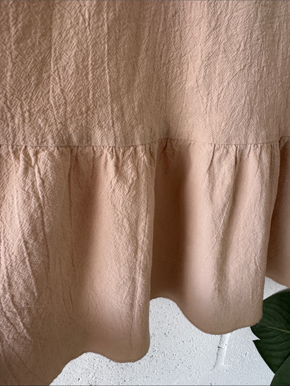 Tan linen Ruffle-Hem Summer Beach Dress - Picture 3 of 4